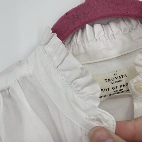 Trovata Birds of Paradis XS White Valentina Poplin V-Neck Top Ruffle Collar - Picture 3 of 16